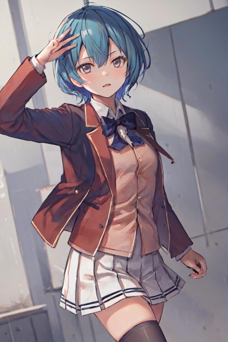 31909-1962054547-masterpiece, best quality, highres, 1girl ibuki mio short hair blue hair, white skirt red jacket open jacket  standing.png